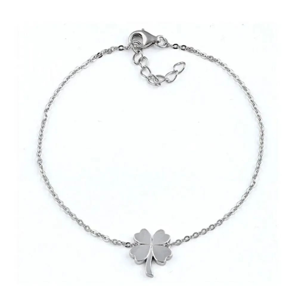Solid Sterling Silver Four-Leaf Clover Casual Adjustable Bracelet New